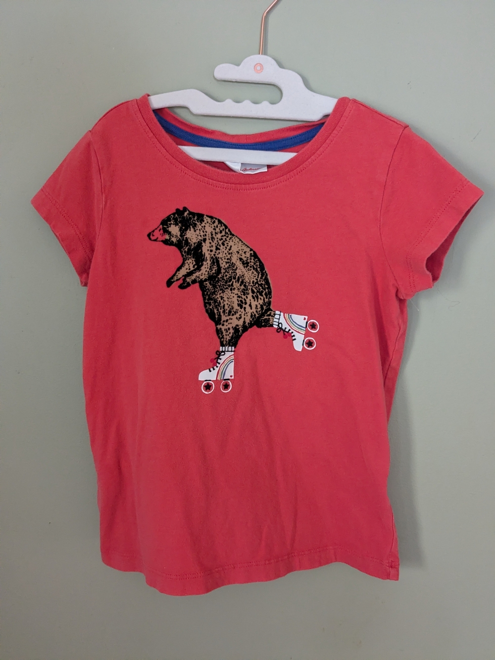 Hanna Andersson Coral Tee with Roller Skating Bear Graphic